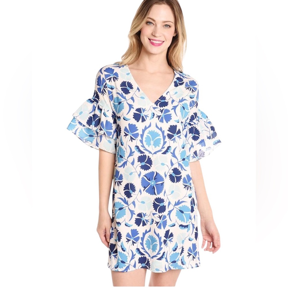 CROSBY Mollie Burch XS Floral Bell Sleeve Mini Dress Coquette Cottagecore Boho
